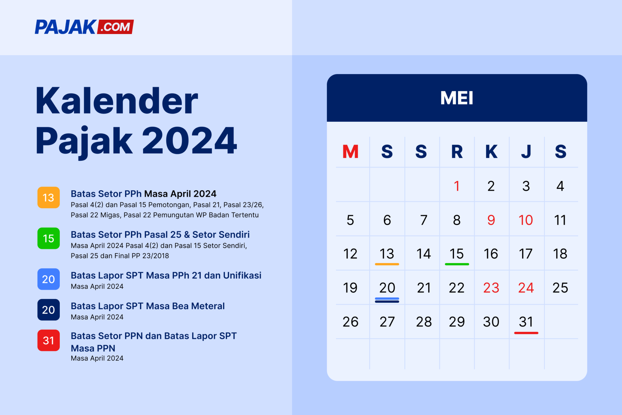 Catat! Kalender Pajak Lengkap Bulan Mei 2024 - PAJAK.COM